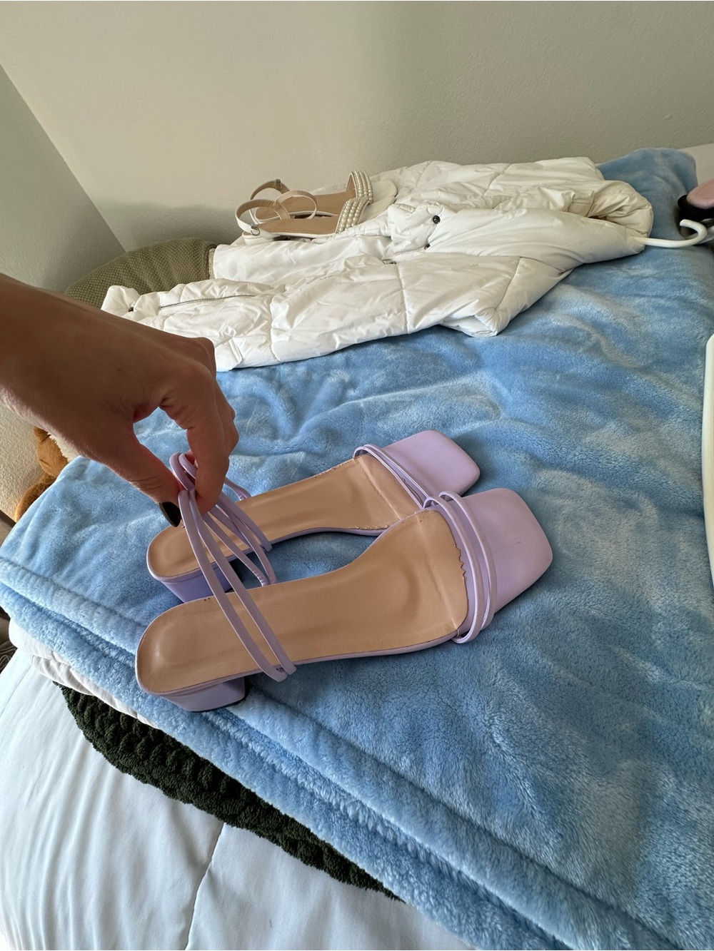 SHEIN Lilac Strappy Square Toe Block Heel Sandals